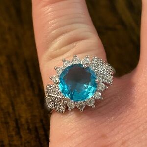Elegant Silver and Blue Gemstone Ring - Size 7